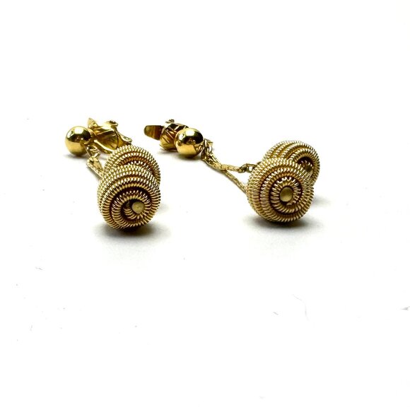 Vintage 1950s Gold Ball Clip-on Earrings: Mid-Century Modern Dangle — EUC - Picture 7 of 8